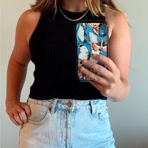 Black Ribbed Sleeveless Top